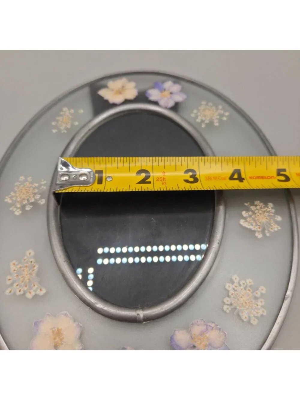 Oval Pressed Flower Glass Photo Frame Metal Trim Back Stand Rear Loading